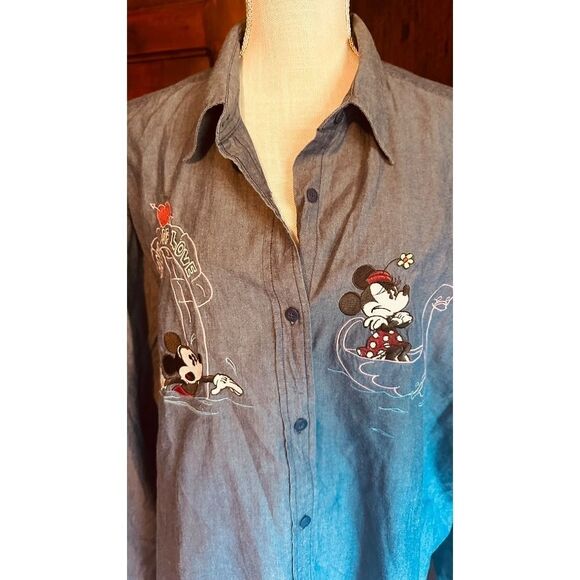 Womens Vintage Disney Store Shirt Blouse Mickey Mouse Minnie Mouse XXL LOVE - Picture 2 of 6